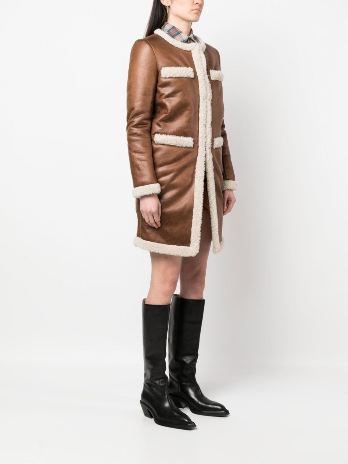 Пальто без воротника из искусственной овчины Dsquared2, коричневый — фото 3