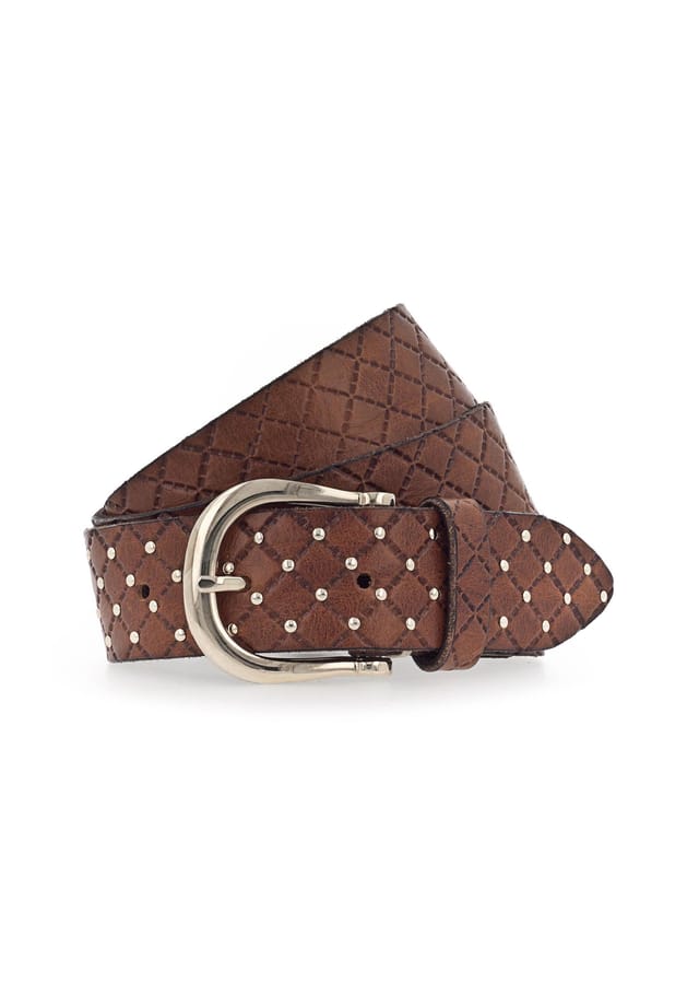 

Ремень из кожи с золотыми заклепками Lina B.Belt, цвет cognac