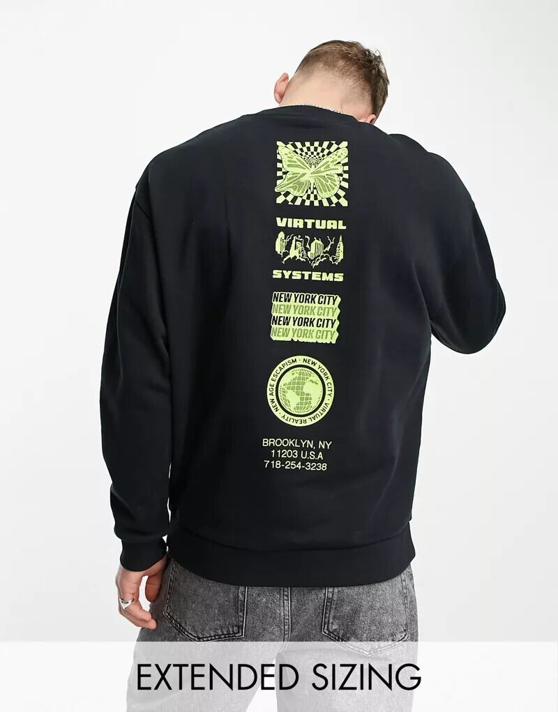 

Черный оверсайз-свитшот с вертикальной спиной и принтом на груди ASOS