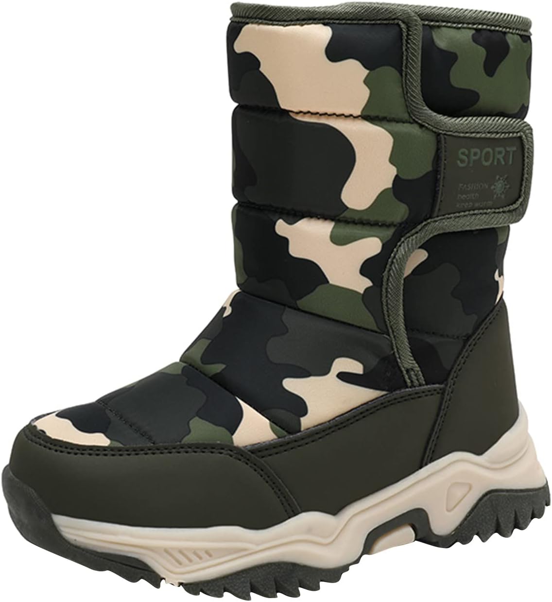 

Детские зимние ботинки для мальчиков, камуфляж, водонепроницаемые, на липучке, средней высоты с искусственным мехом, зимняя обувь Generic, Ce2