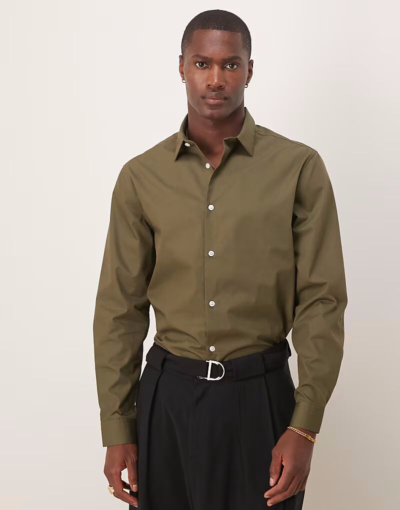 

Рубашка ASOS DESIGN из легкого в уходе поплина цвета хаки, классического кроя