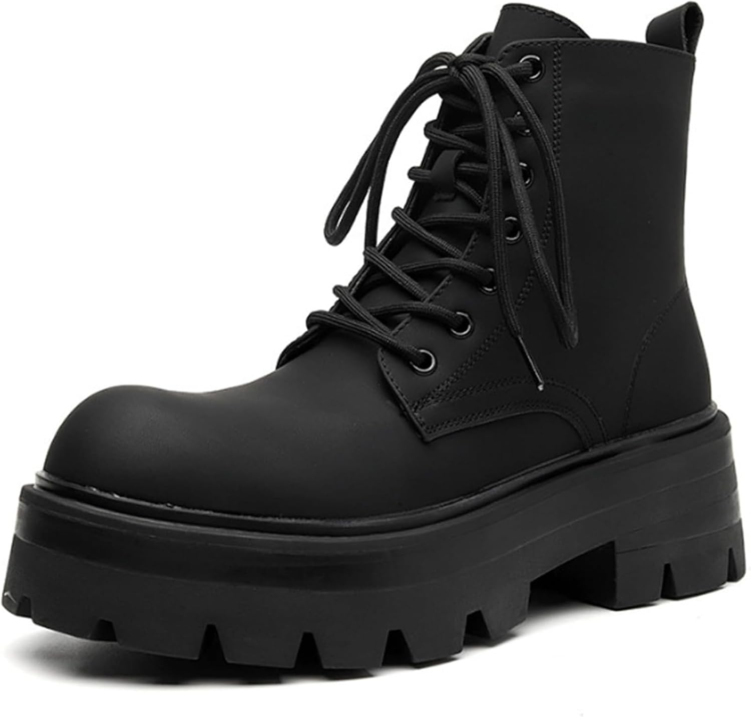 

Мужские кожаные ботинки на шнуровке с платформой, боевые ботинки, кожаные оксфорды на платформе, ретро, широкий носок, боковая молния, комфортный массивный каблук с протектором Generic, черный