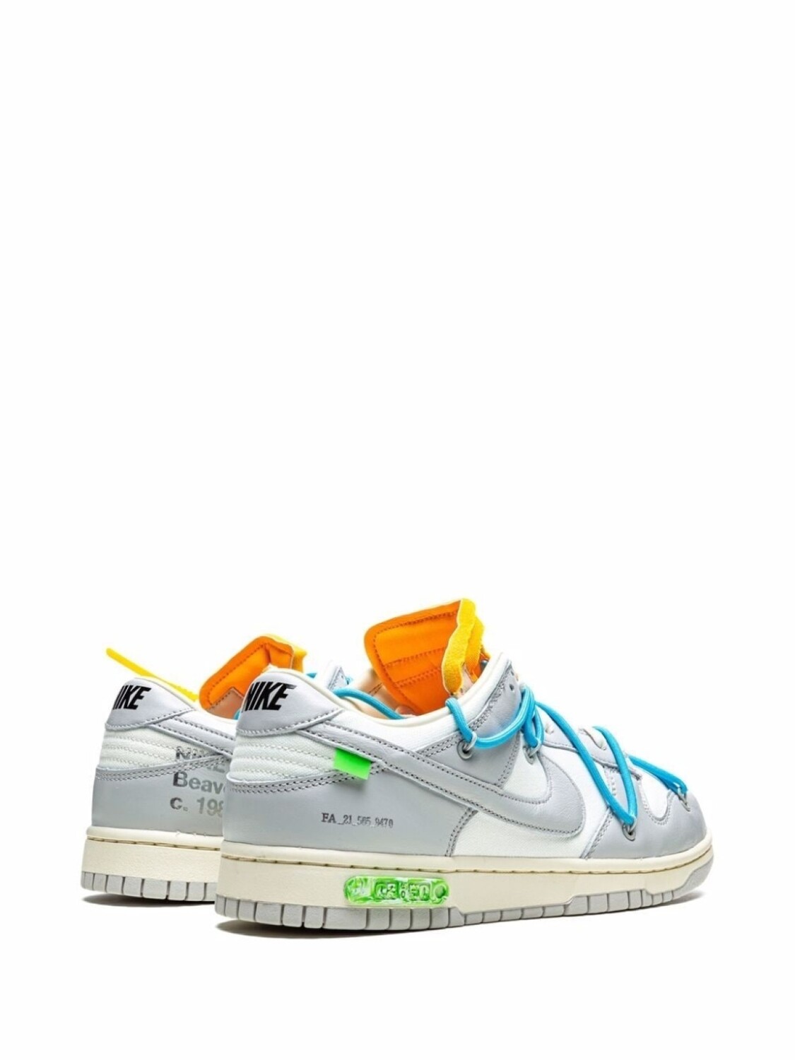 Кроссовки Nike х Off-White Dunk Low, белый/серый/голубой/желтый — фото 3