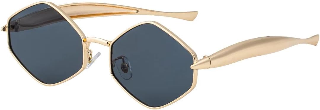 

Популярные металлические шестиугольные солнцезащитные очки для женщин и мужчин, роскошные, в стиле стимпанк, винтажные, маленькая оправа (золото-черные) TVTBBVV, Gold Black