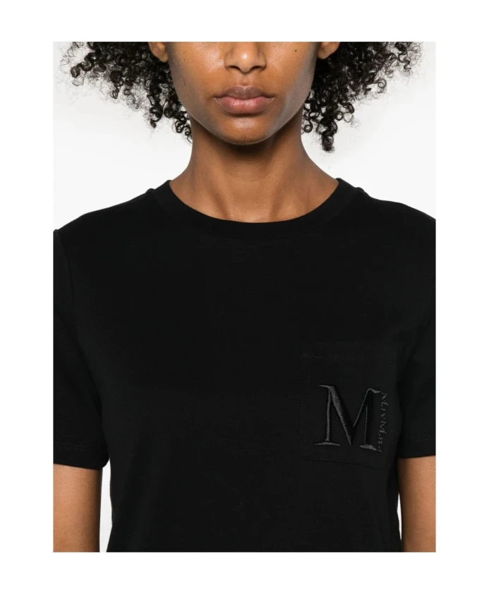 Черная хлопковая футболка с коротким рукавом Max Mara, черный — фото 4