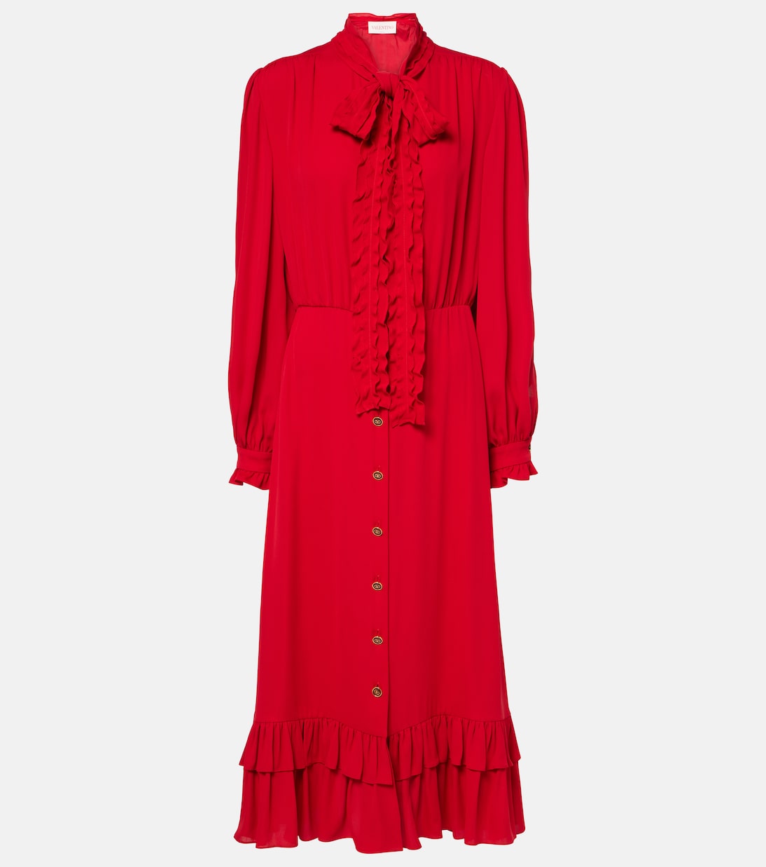 

Платье миди из шелкового жоржета с оборками Valentino, Paris