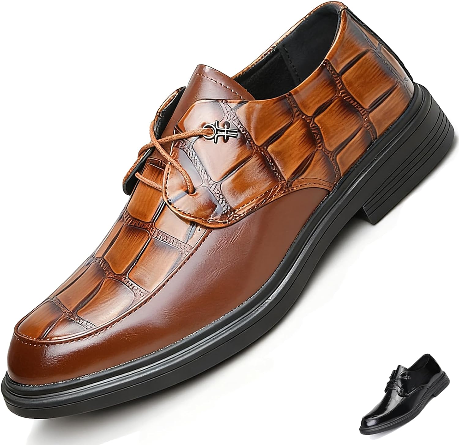 

Мужские кожаные оксфорды с принтом, шнуровкой, низким массивным каблуком, классическим комфортным остроносым дизайном, без застежки, деловые дерби, модные свадебные, вечерние, противоскользящие повседневные туфли Adkgbe, коричневый