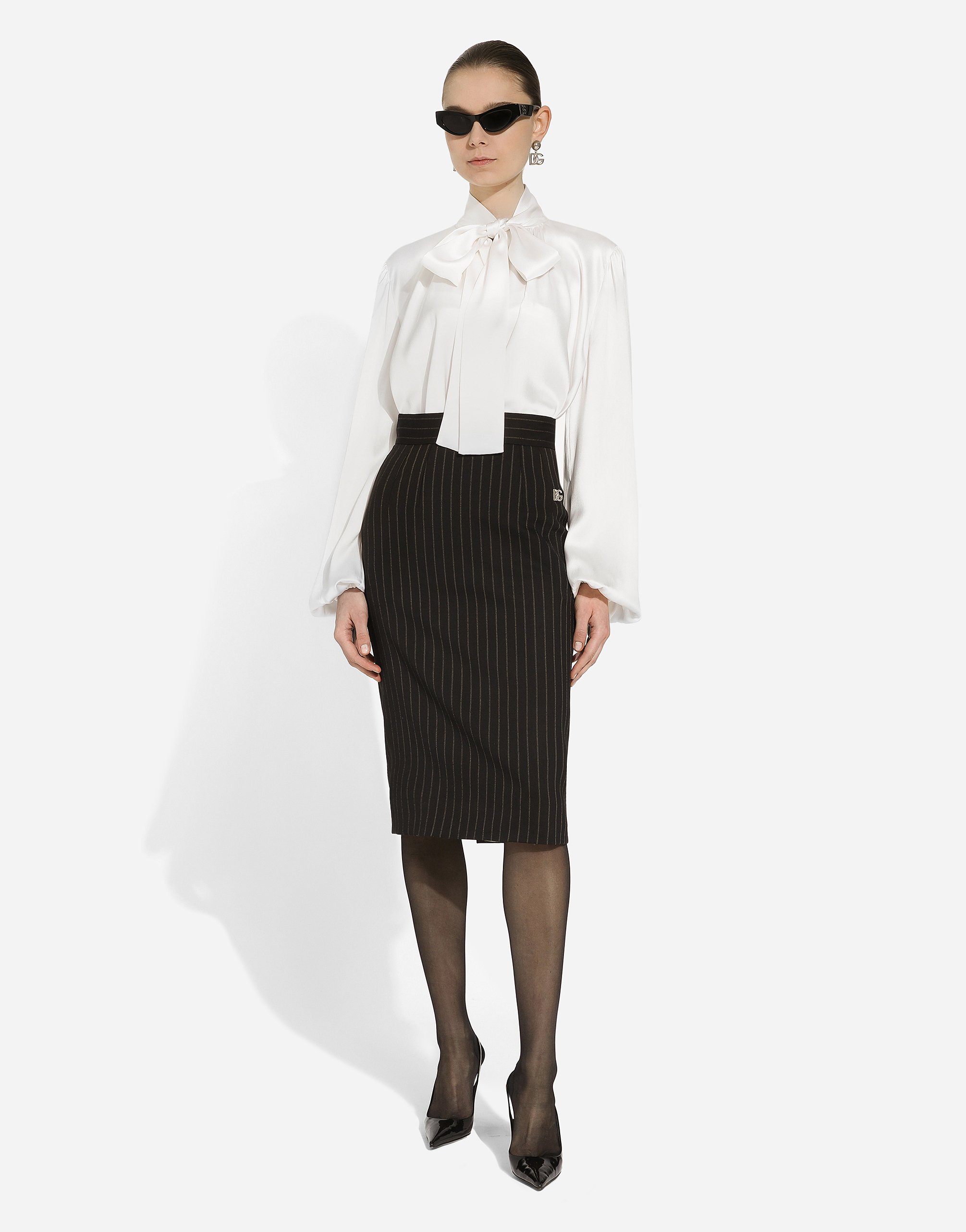Короткая прямая шерстяная юбка в тонкую полоску Dolce & Gabbana, мультиколор — фото 2
