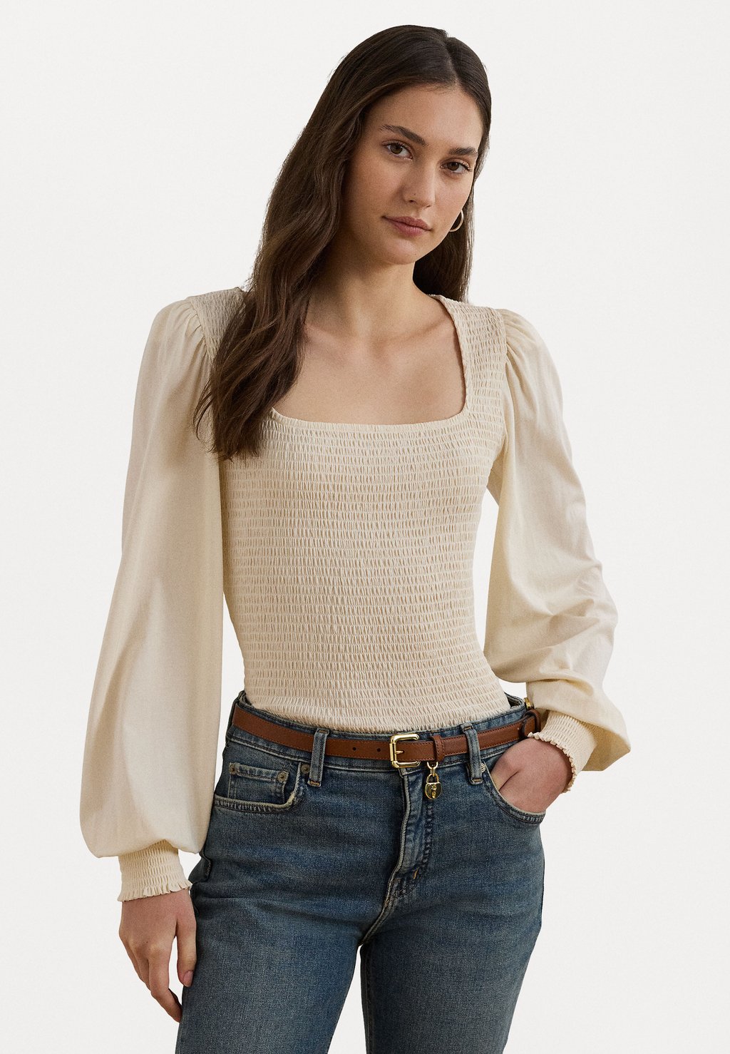 

Топ с длинными рукавами SMOCKED JERSEY BLOUSON SLEEVE TOP Lauren Ralph Lauren, молочный