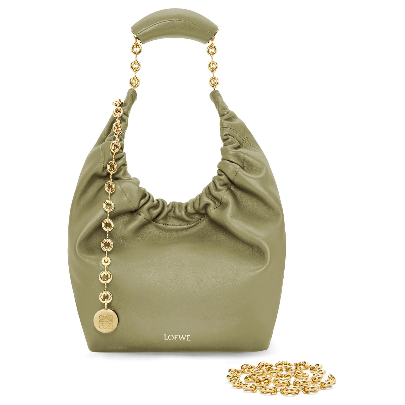 LOEWE Наппа из овчины наплечная сумка через плечо маленькая женская эвкалипт зеленая — фото 2