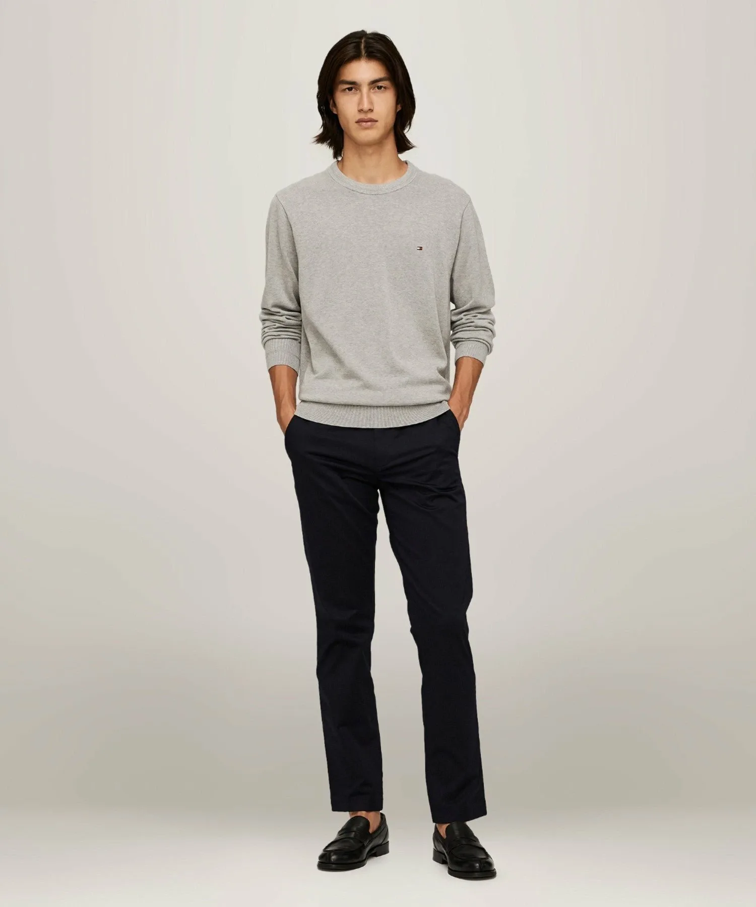 Вязаный свитер с круглым вырезом из смеси хлопка и шелка TOMMY HILFIGER, Gray P61 — фото 2