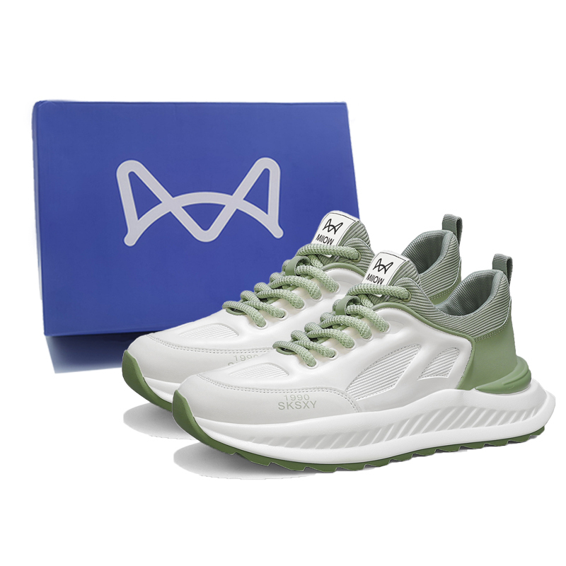 

MIIOW Антискользящие износостойкие мужские низкие кеды повседневные бело-зеленые, цвет White Green[Box]