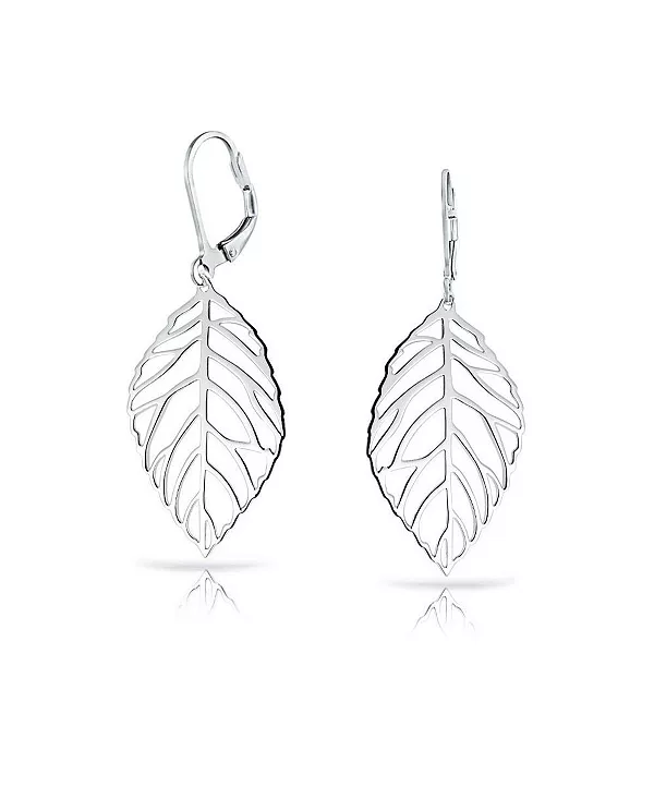 

Большие, легкие серьги-подвески с открытыми листьями и перьями в стиле племенной природы из стерлингового серебра Bling Jewelry, silver