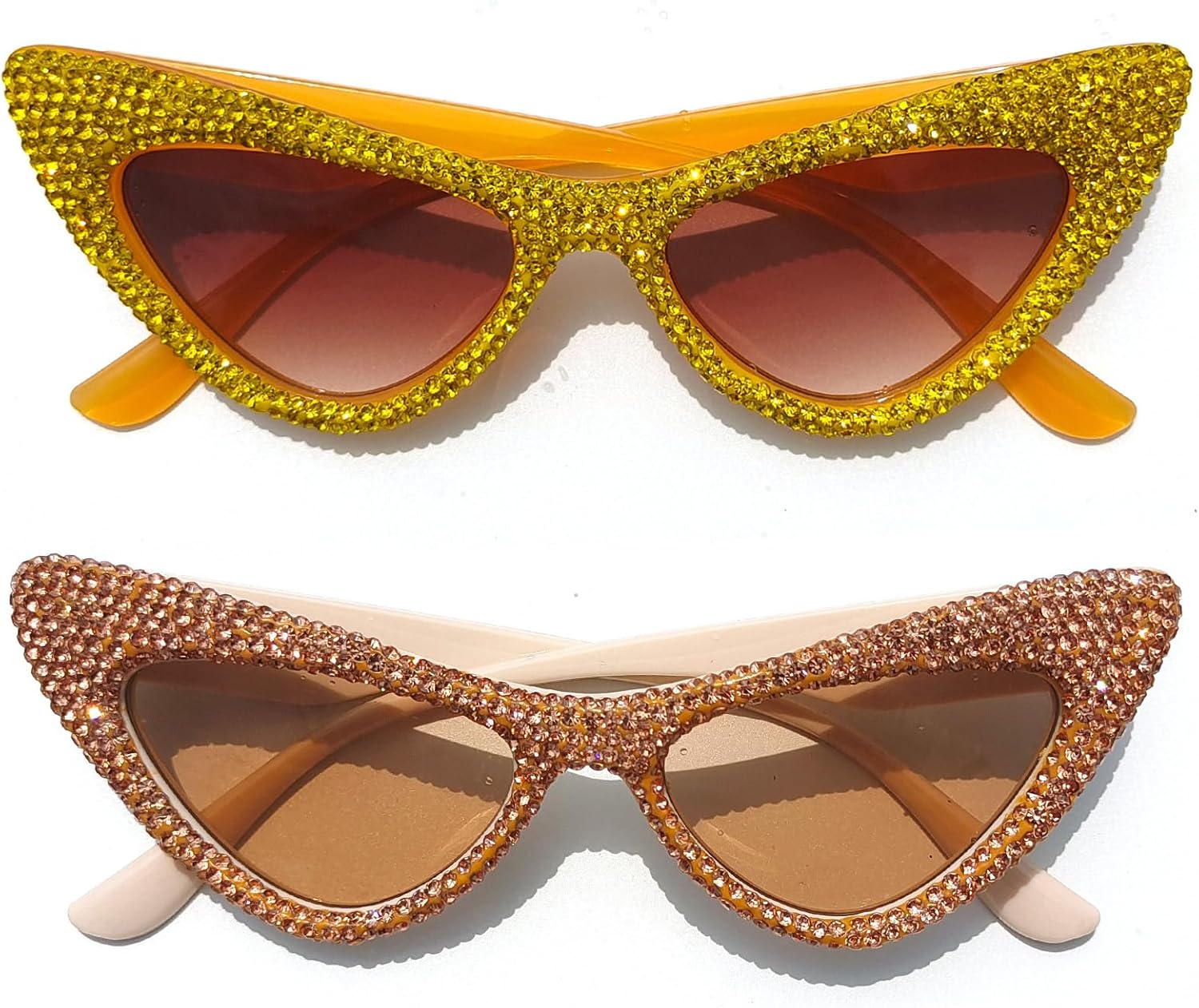 

Солнцезащитные очки Willochra Diamond Bling для женщин, модные солнцезащитные очки «кошачий глаз» со стразами, женские очки с кристаллами и украшениями для вечеринок, 2pcs-yellow&brown