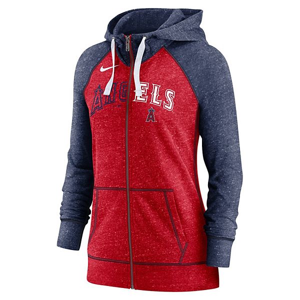 Женский худи с полной молнией raglan slub в стиле vintage с логотипом los angeles angels в цветах heathered red/heathered navy Nike — фото 3