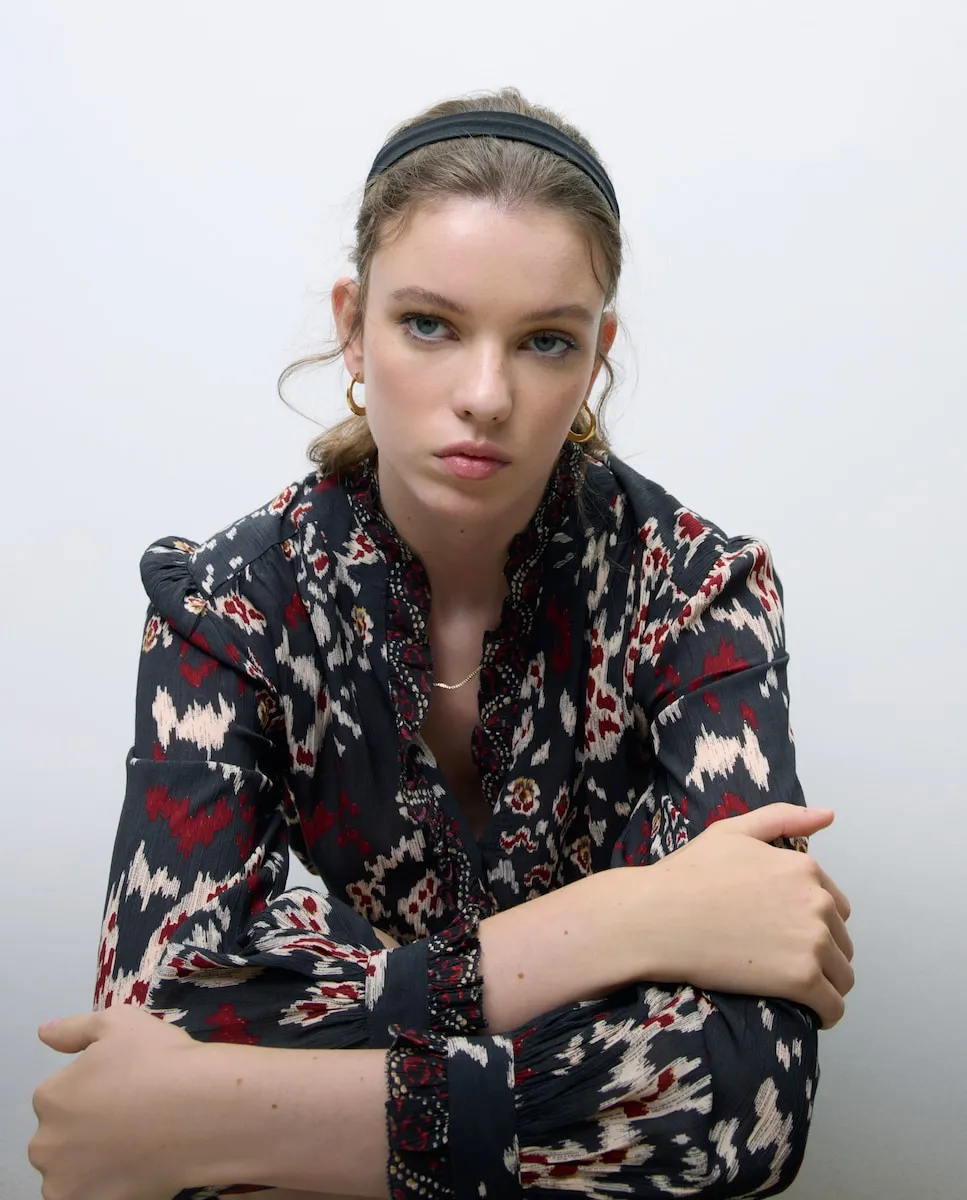 

Женская блузка с длинным рукавом, украшенная сборками Tintoretto, серый