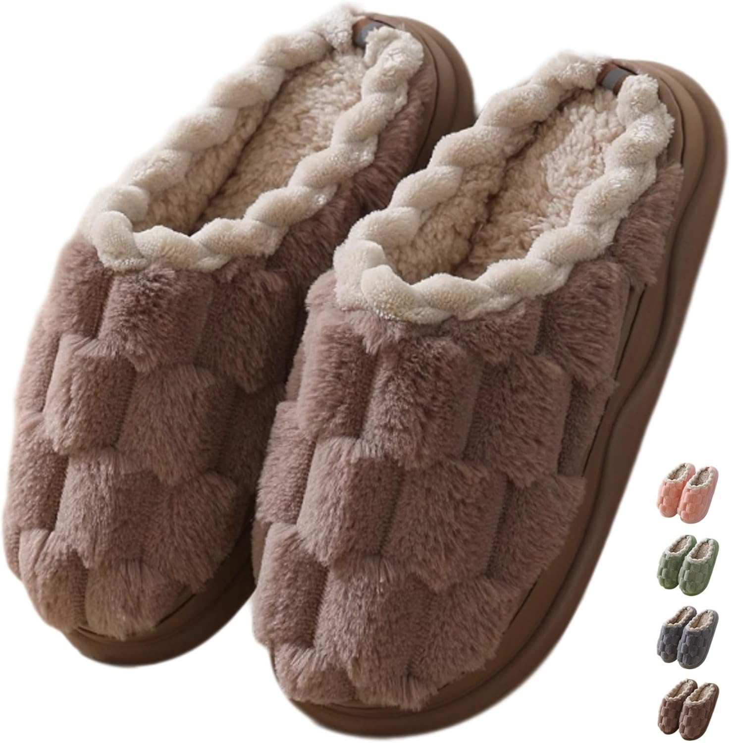 

Iwhgrmp Тапочки в клетку для женщин и мужчин, мягкий флис, домашние тапочки, зимние, теплые, плюшевые, для спальни, с противоскользящей утолщенной подошвой, хаки