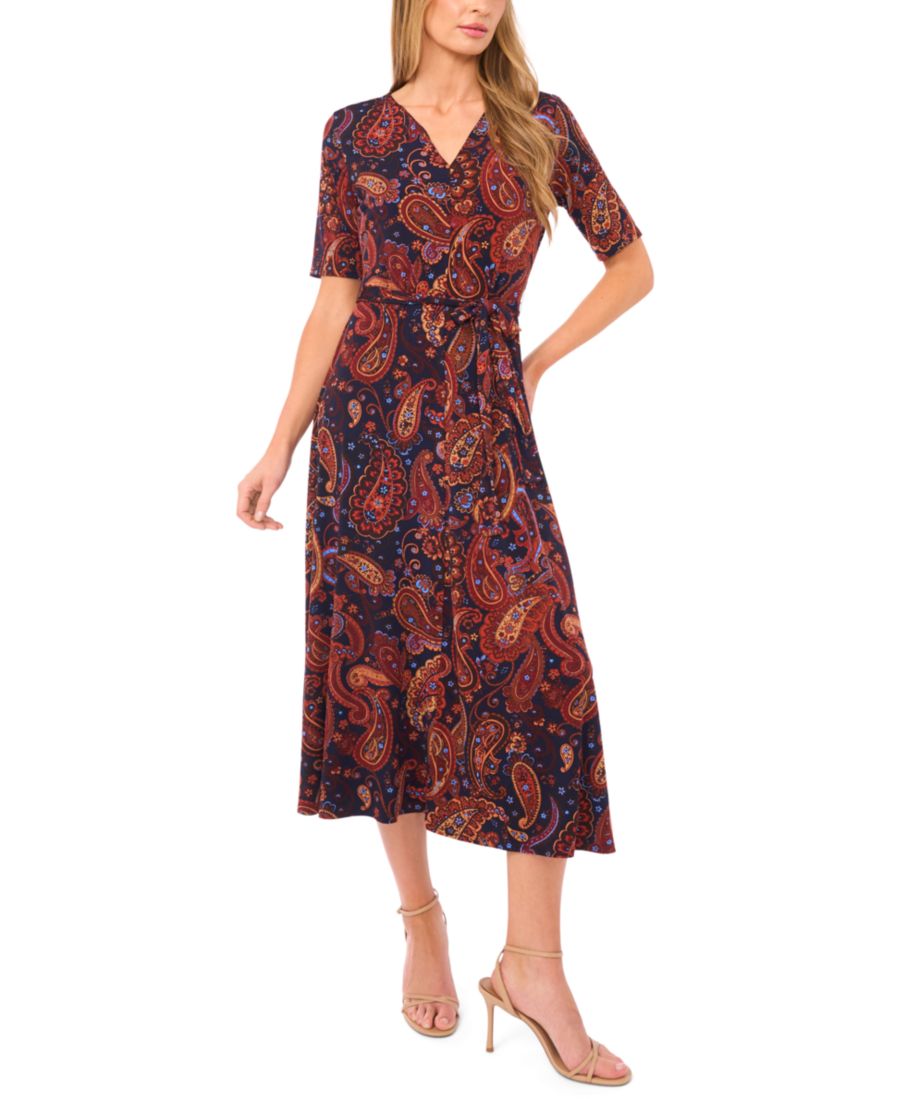 

Женское миди-платье с V-образным вырезом и поясом на талии MSK, Classic