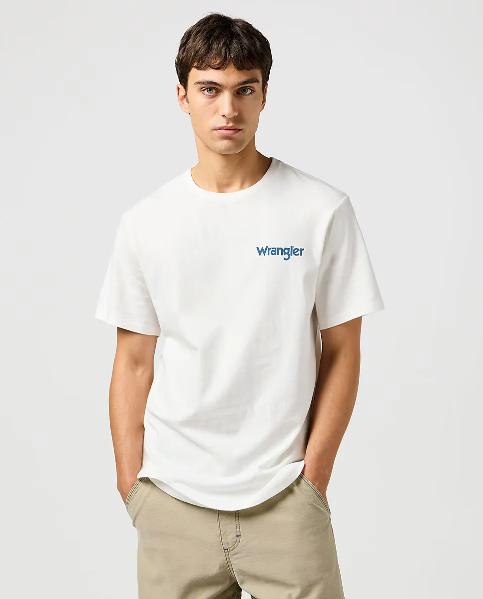 

Мужская футболка с коротким рукавом и свободным кроем и рисунком спинки Wrangler, белый