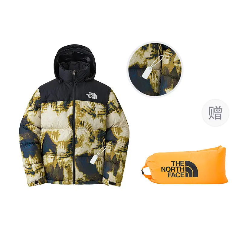 

THE NORTH FACE Винтажная куртка Nuptse 700 Fill Packable 1996 года, Midnight Gasoline Bleach Dye Print/Black-Free Shopping Bag