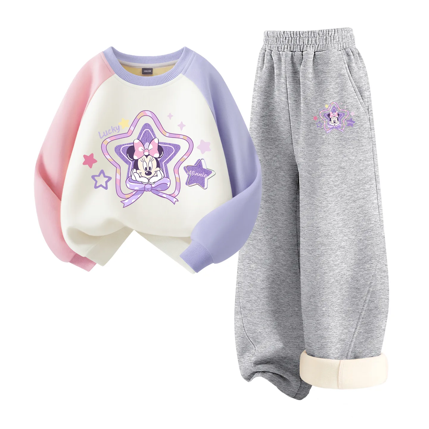Детский спортивный костюм с воротником-стойкой на флисе Disney, [Thickened and Fleece-Lined]Didi Star Pink Purple+Didi Star K Heather Gray