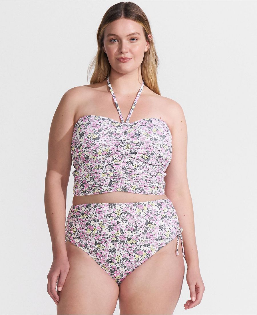 

Женский топ Мидкини с бретелькой на бретельках со сборками Lands' End, White multi ditsy floral