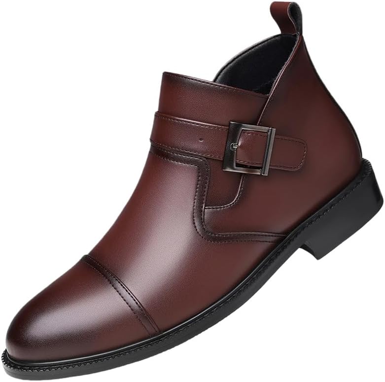 

Мужские модные кожаные ботинки Fusecottc с боковыми пряжками и молнией. Большой размер, подходят для сочетания с брюками и джинсами, коричневый