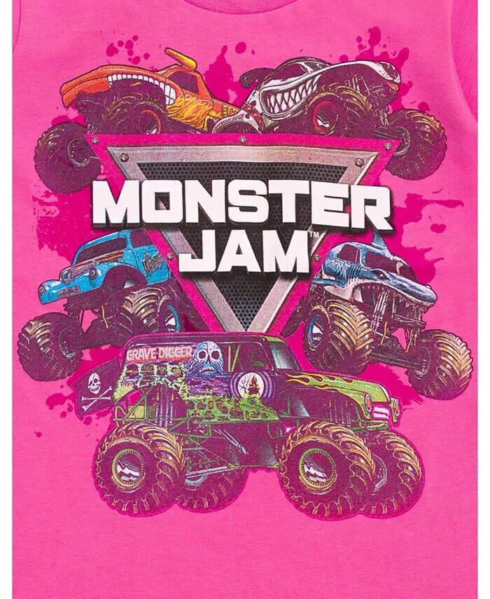 Комплект из 2 футболок для девочек Grave Digger El Toro Loco Whiplash Monster Mut Dalmatian Megalodon Monster Jam, мультиколор — фото 4