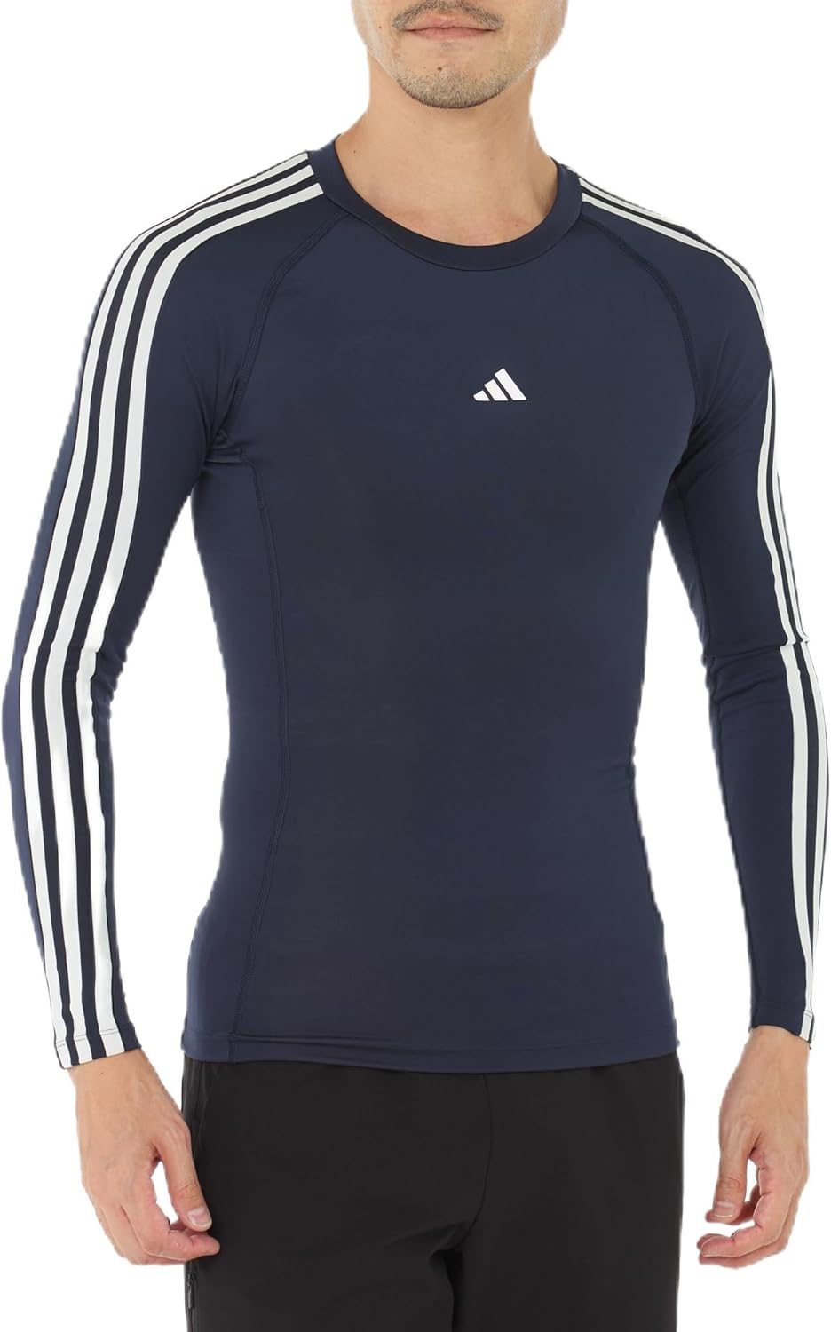 

Мужская компрессионная тренировочная футболка adidas TechFit с тремя полосками и длинным рукавом, модель JTE76