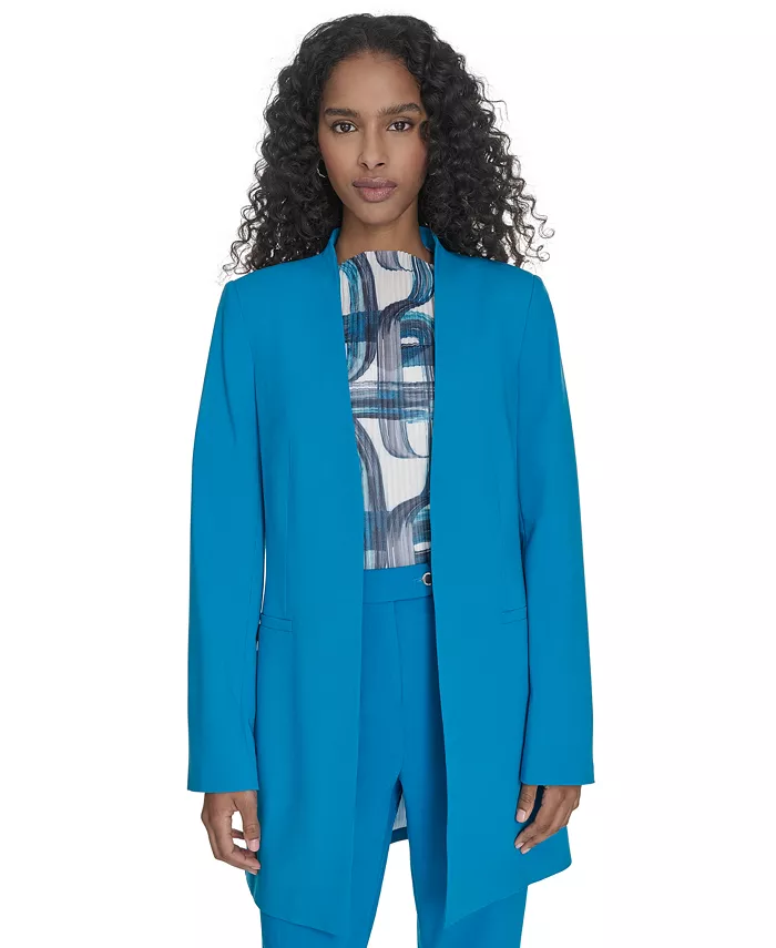 

Миниатюрный длинный блейзер без воротника с V-образным вырезом Calvin Klein, синий