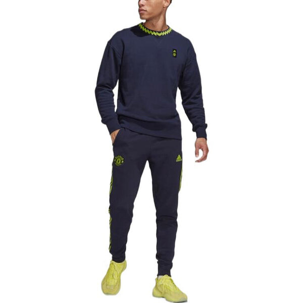 Толстовка Men's adidas Solid Color Logo Athleisure Casual Sports Pullover Round Neck Blue, мультиколор — фото 4
