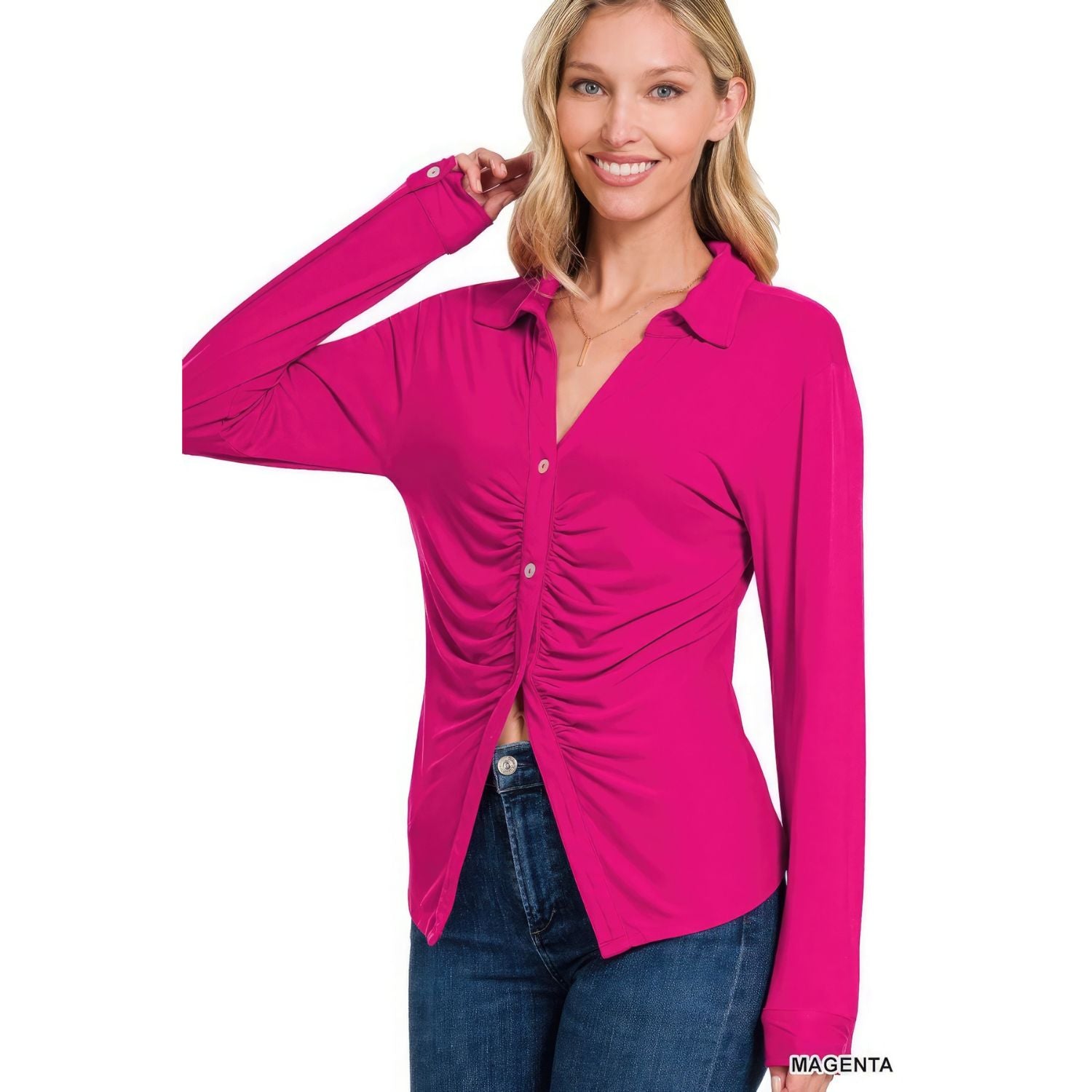 

Эластичная рубашка со сборками FASHNZFAB, цвет magenta