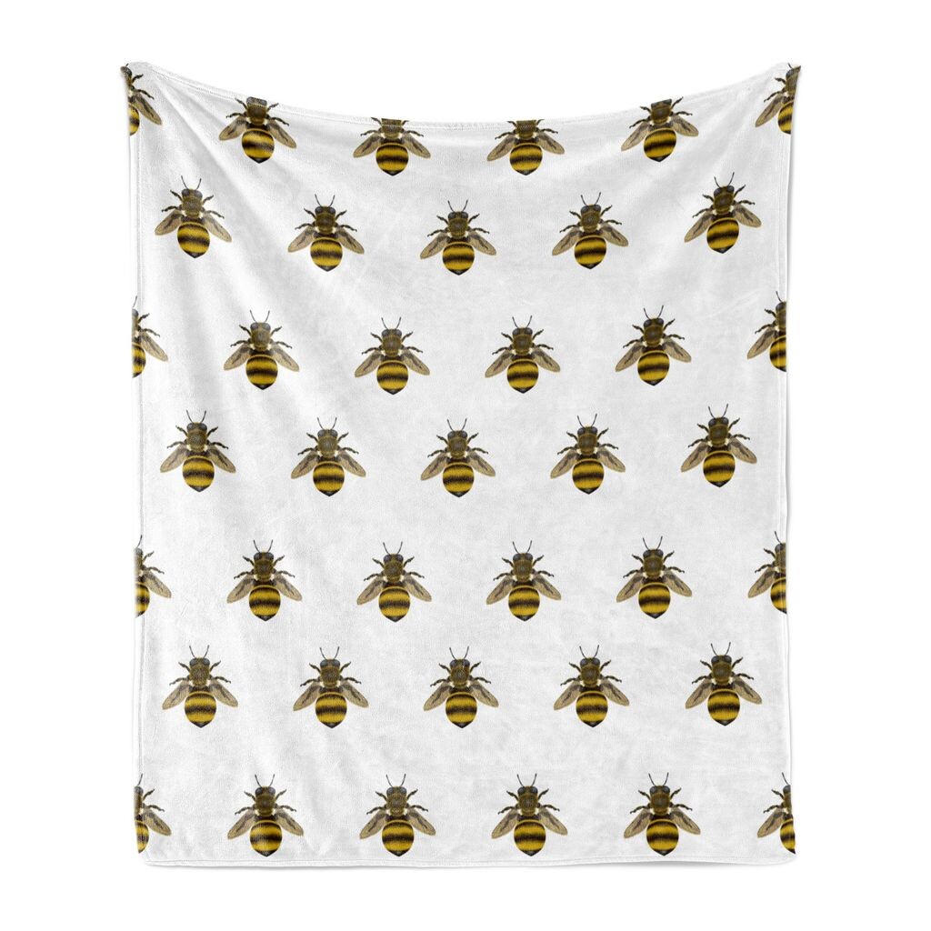 

Мягкое фланелевое флисовое одеяло ABAKUHAUS Bee, рисунок насекомых Honey Maker, уютный плюш для использования в помещении и на улице, 125 x 175 см, желто-серый