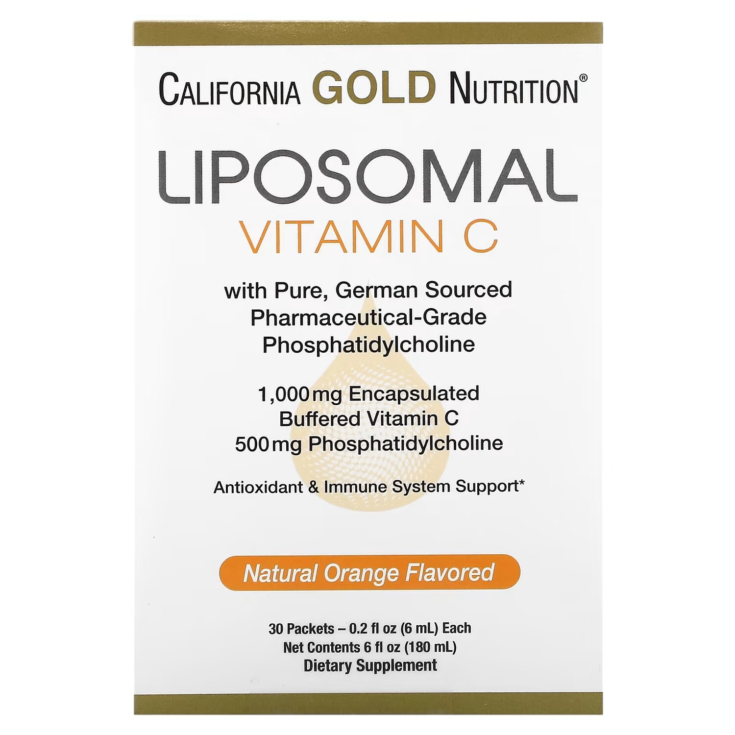 

Липосомальный витамин С от California Gold Nutrition, 1000 мг, 30 пакетов по 0,2 жидких унции (6 мл) каждый