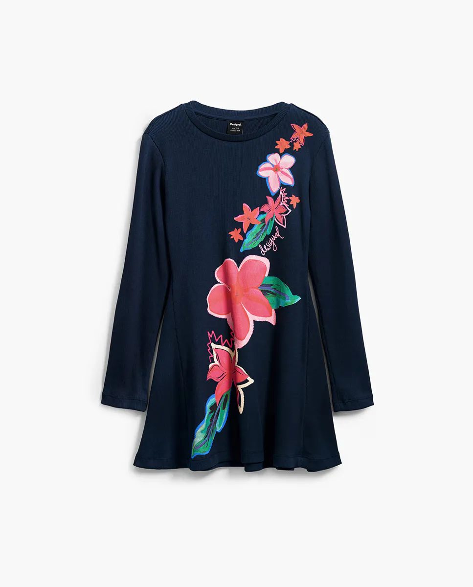 

Короткое платье в цветок для девочки Desigual, тёмно-синий