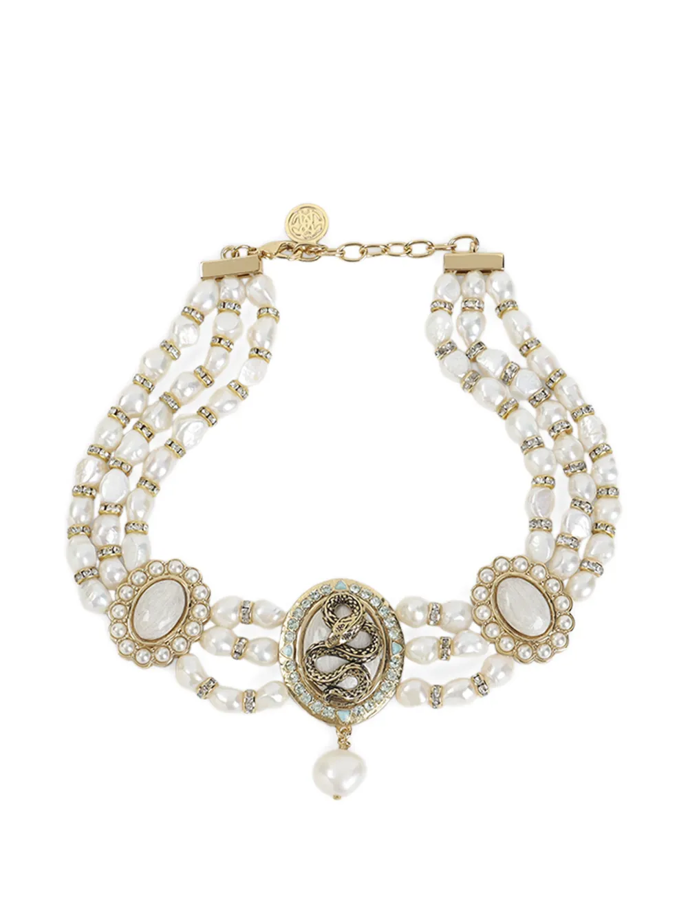 

Жемчужное ожерелье с подвеской в виде змеи Roberto Cavalli, золотой