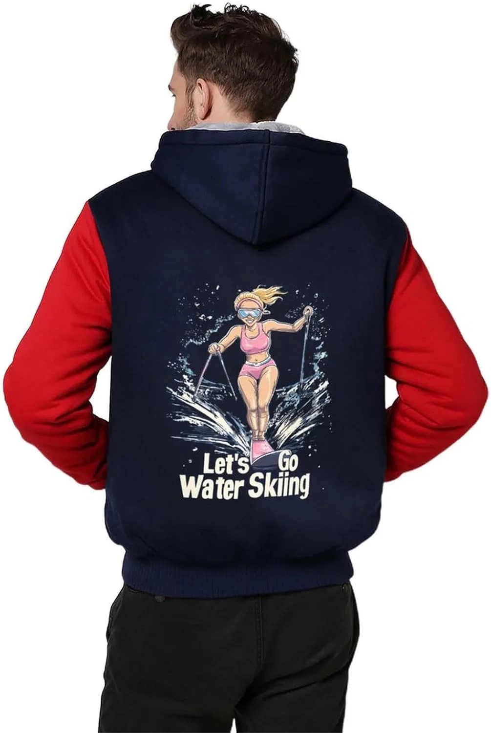 Мужская теплая толстовка с капюшоном для водных лыж Let's Go Water Skiing, толстовка из плотного флиса с карманами, зимняя куртка — фото 2