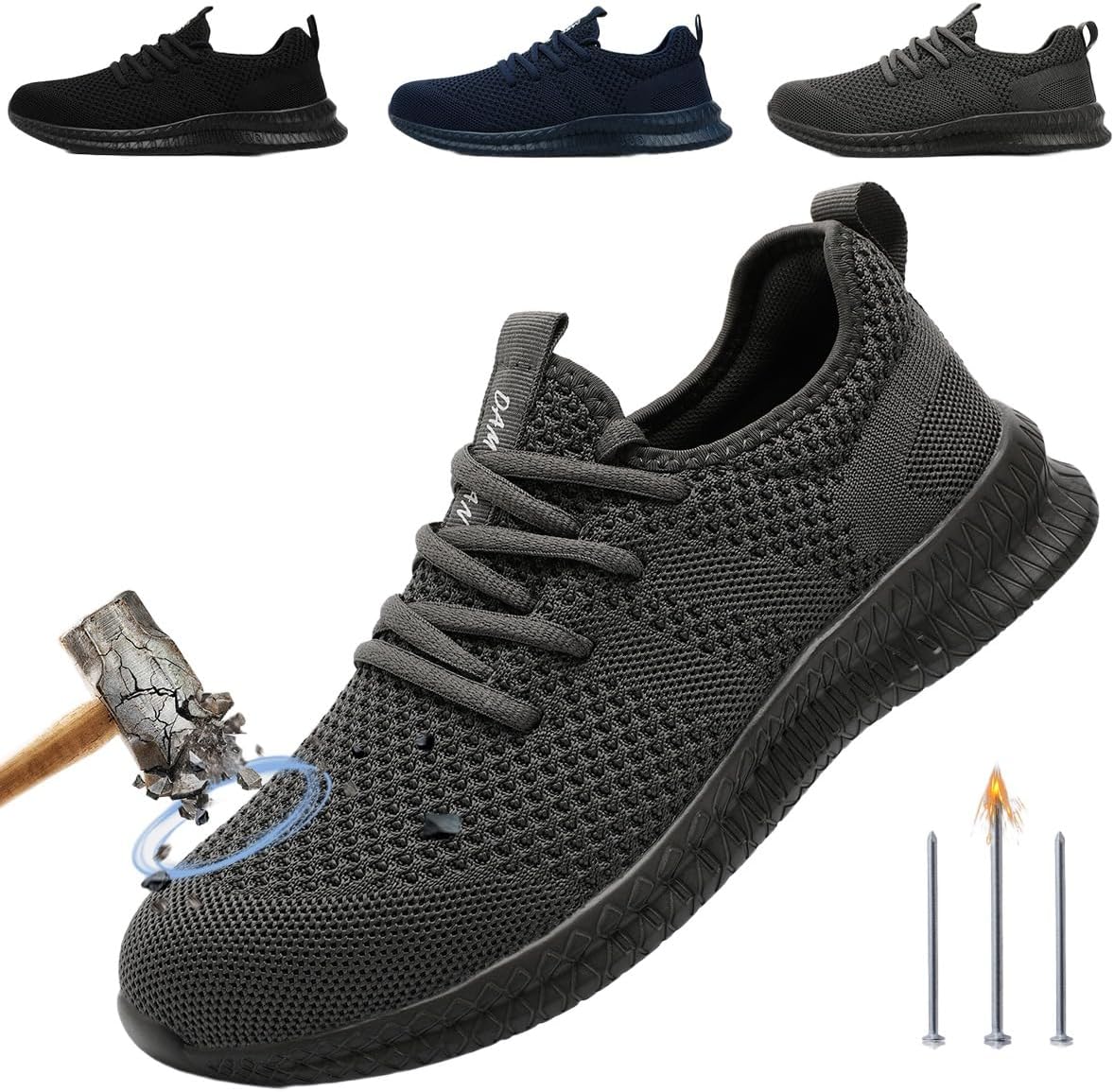 

Мужские кроссовки с защищенным носком CDLHHM, стальные, противоскользящие, неразрушимые, пуленепробиваемые, комфортные, подходят для строительных площадок, складов, транспорта и фабрик, серый