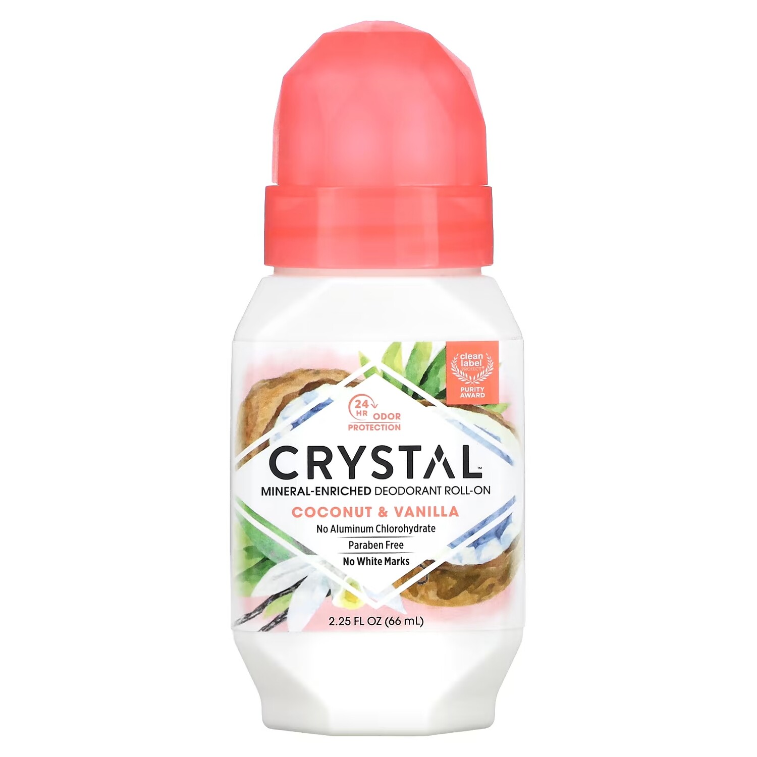 Шариковый дезодорант Crystal, обогащенный минералами, кокос и ваниль, 2,25 жидких унции (66 мл)