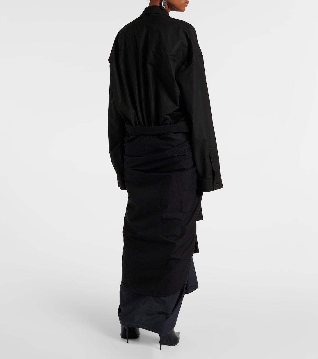 Платье-рубашка из хлопка со сборками и завязками спереди Balenciaga, черный — фото 3