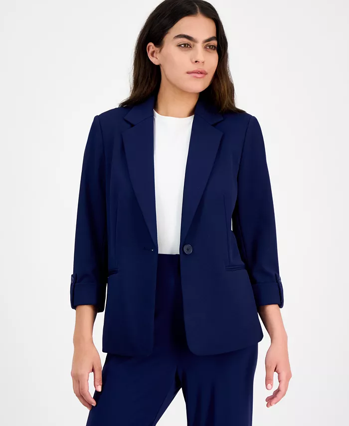 

Пиджак из крепа с одной пуговицей Petite Cool AK Anne Klein, синий