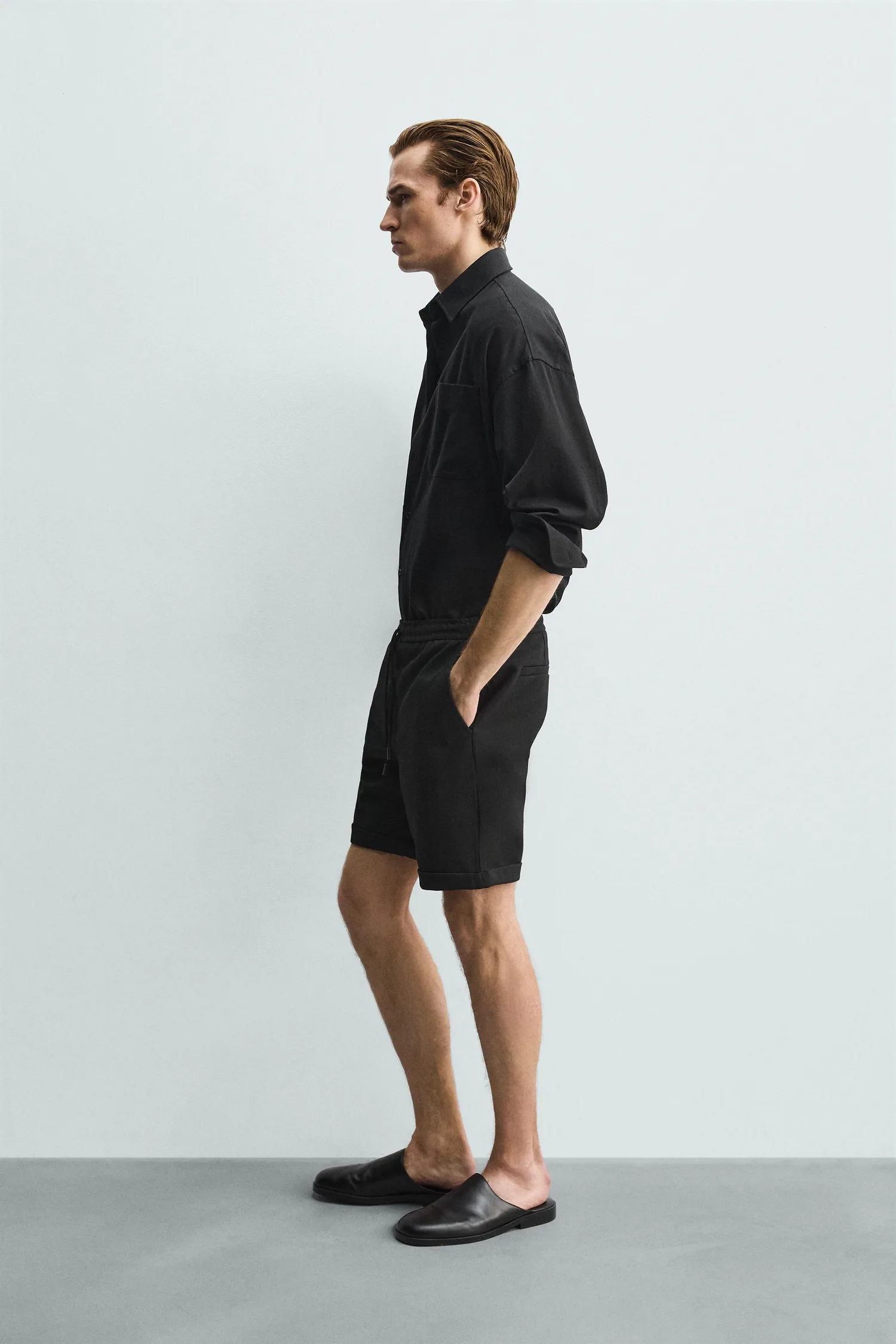 Удобные шорты-бермуды стандартного кроя Zara, черный — фото 4