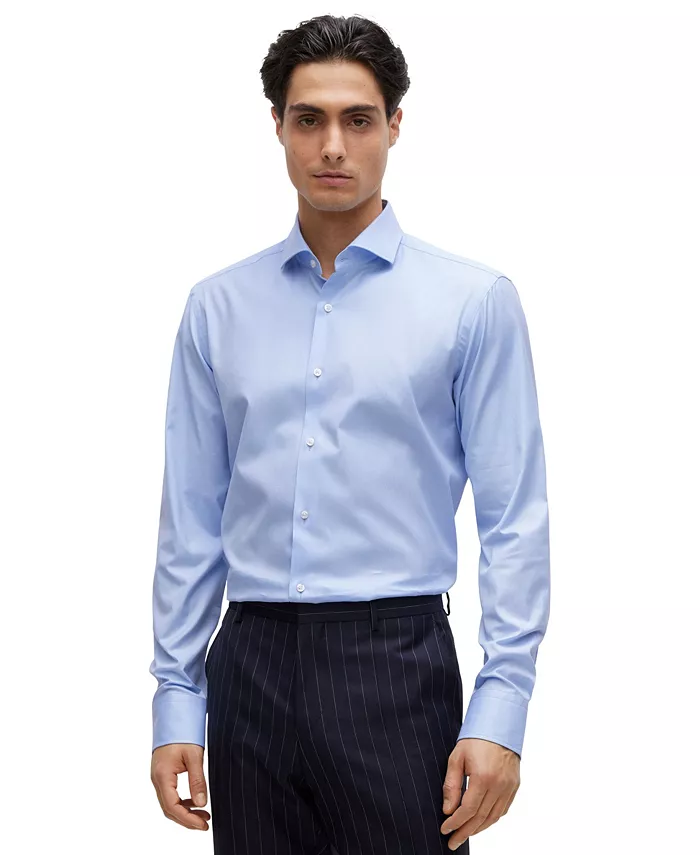 

Мужская классическая рубашка прямого кроя из хлопка с эластаном Hugo Boss, синий