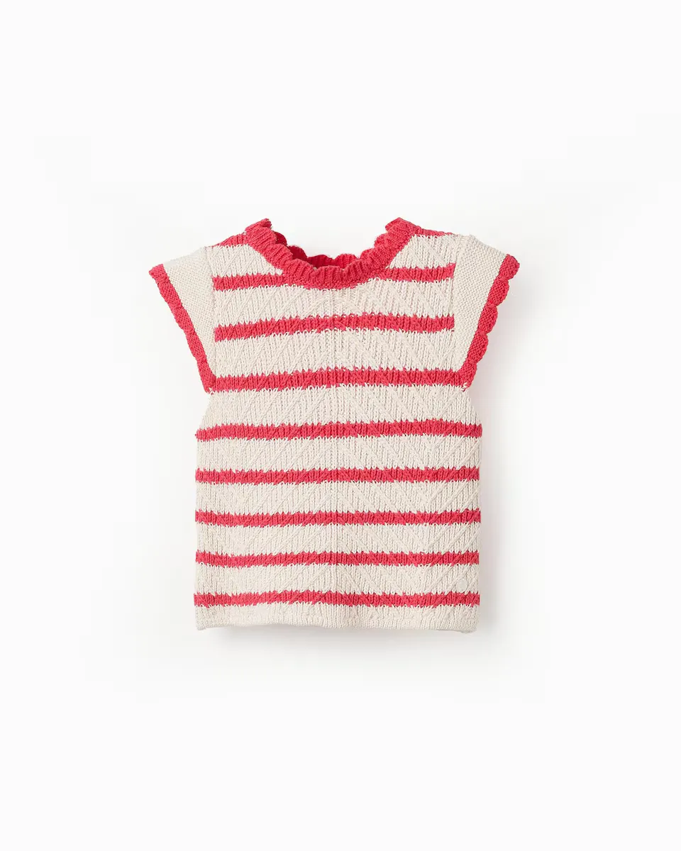 

Полосатый свитер с короткими рукавами для девочки Zippy, красный