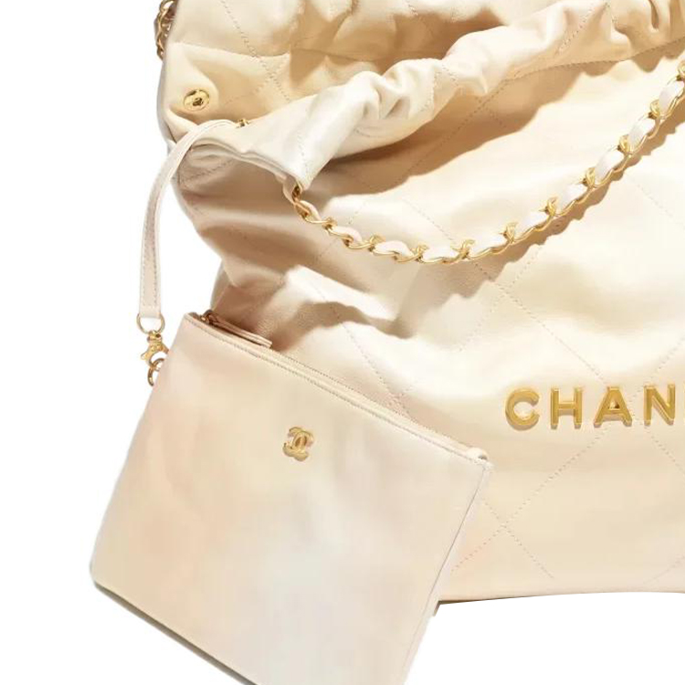 CHANEL Сумка-ведро из телячьей кожи через плечо на пояс среднего размера женская с жемчужным и белым градиентом — фото 3