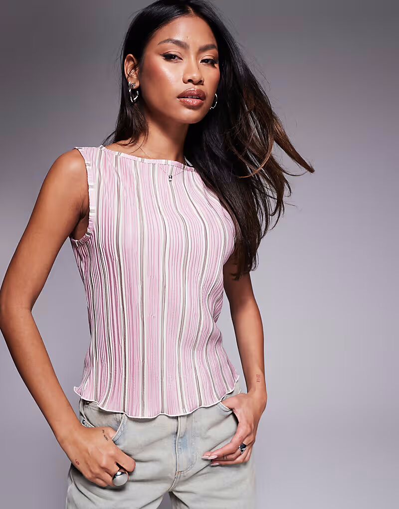 

Футболка ASOS DESIGN с принтом в полоску и плиссировкой, рукава-крылышки, многоцветная