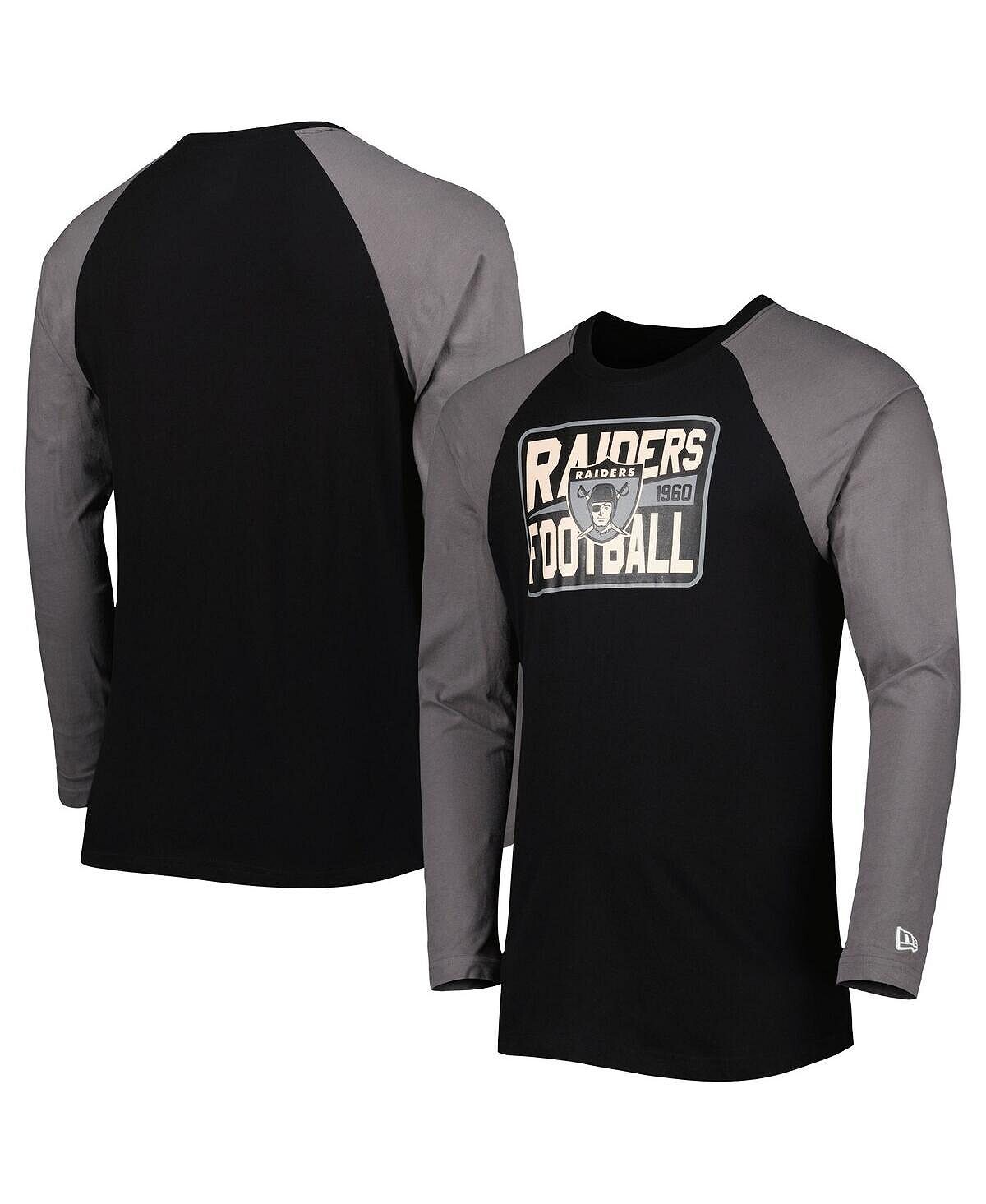

Мужская черная футболка с длинным рукавом Las Vegas Raiders Throwback реглан New Era, Черный, Мужская черная футболка с длинным рукавом Las Vegas Raiders Throwback реглан New Era