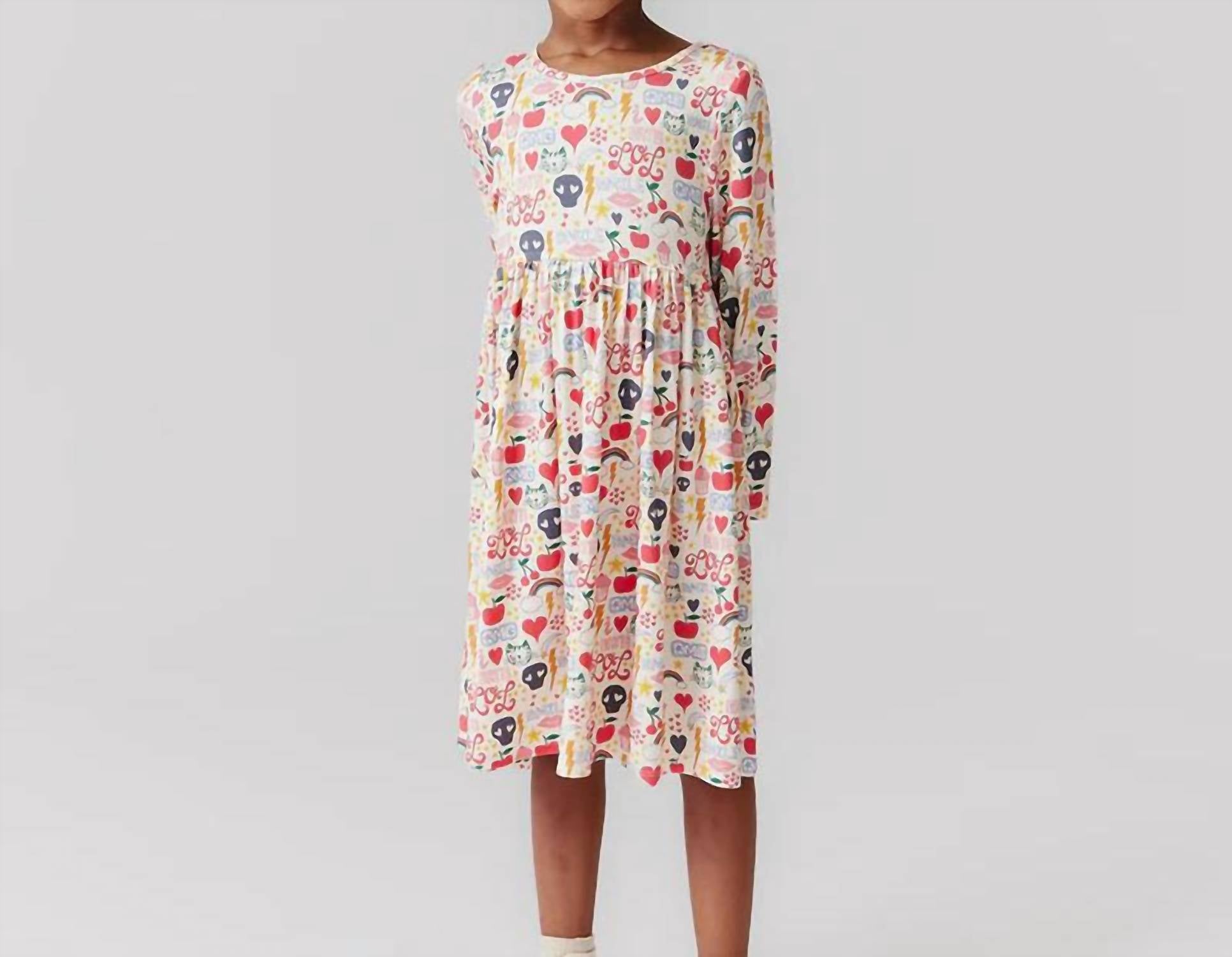 

Детское платье Steph из бамбука с принтом "Журнальные наброски" Pink Chicken, Journal Doodle