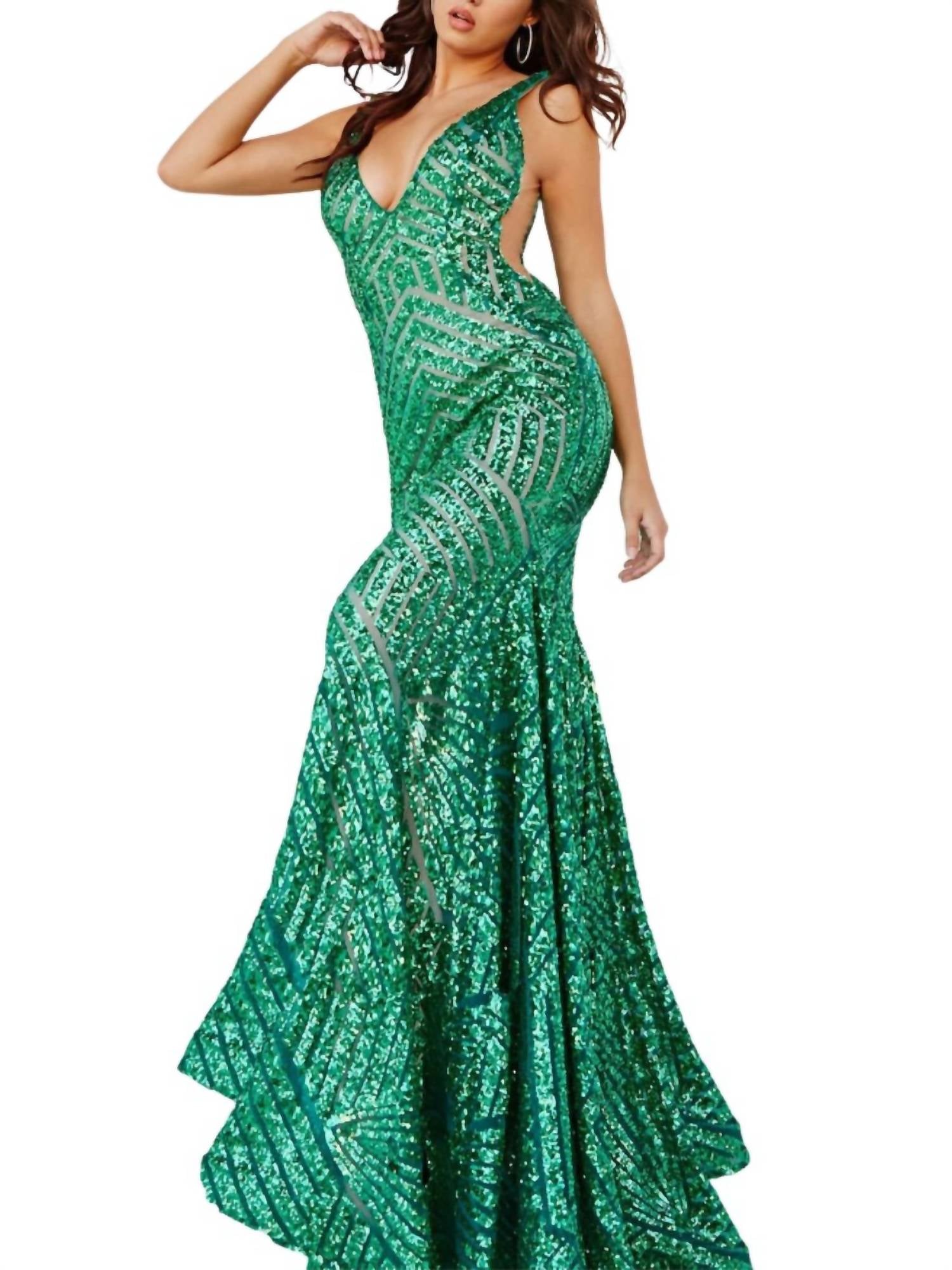 

Платье с пайетками в изумрудном цвете JOVANI, цвет emerald