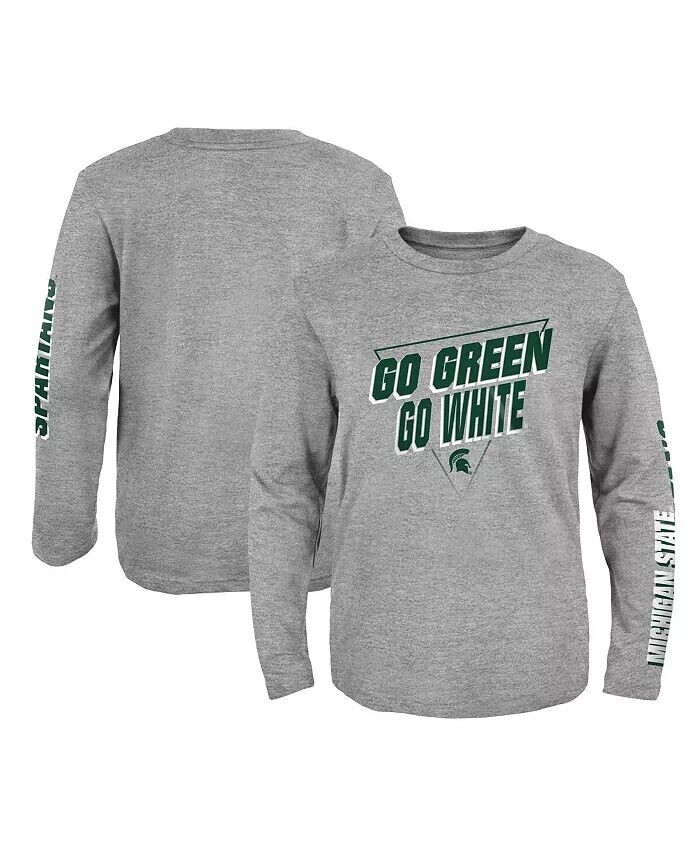 

Футболка с длинными рукавами Big Boys Heather Grey Michigan State Spartans 2-Hit For My Team Outerstuff, серый